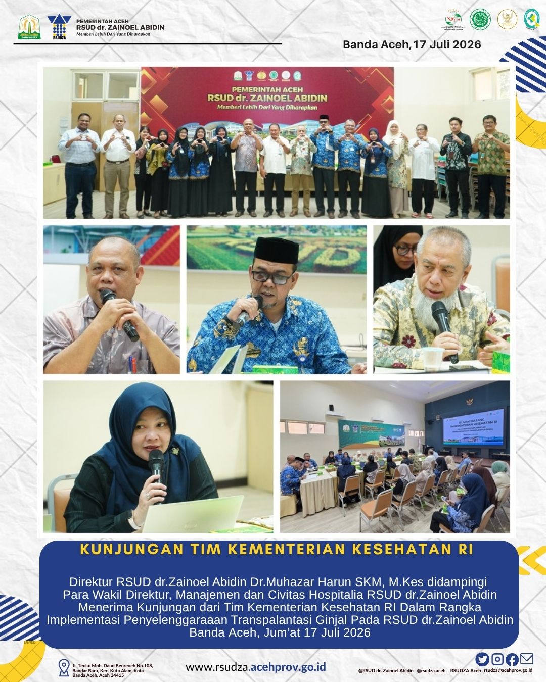Perkuat Layanan Transplantasi Ginjal, Kementerian Kesehatan Tinjau Kesiapan RSUDZA